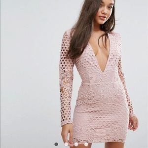 Missguided Lace Sleeve Plunge Bodycon Dress